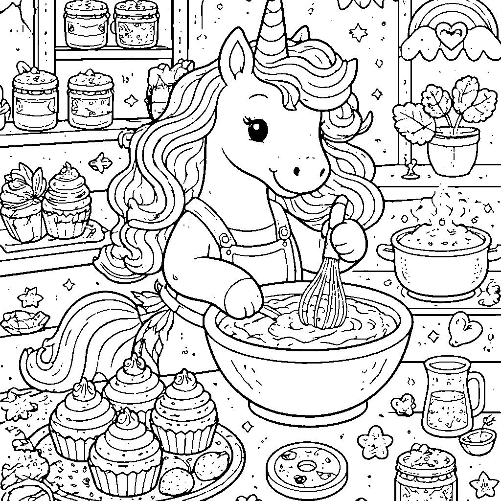 Unicorn Chef Coloring Page