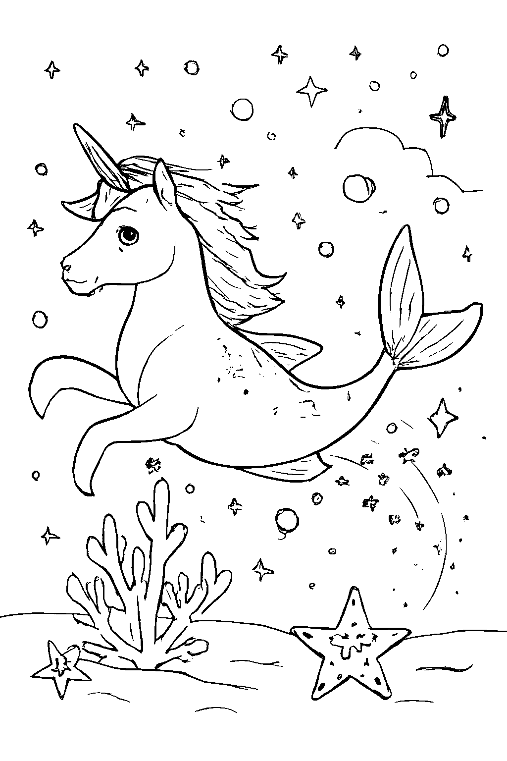 Enchanting Unicorn-Fish Hybrid Coloring Page