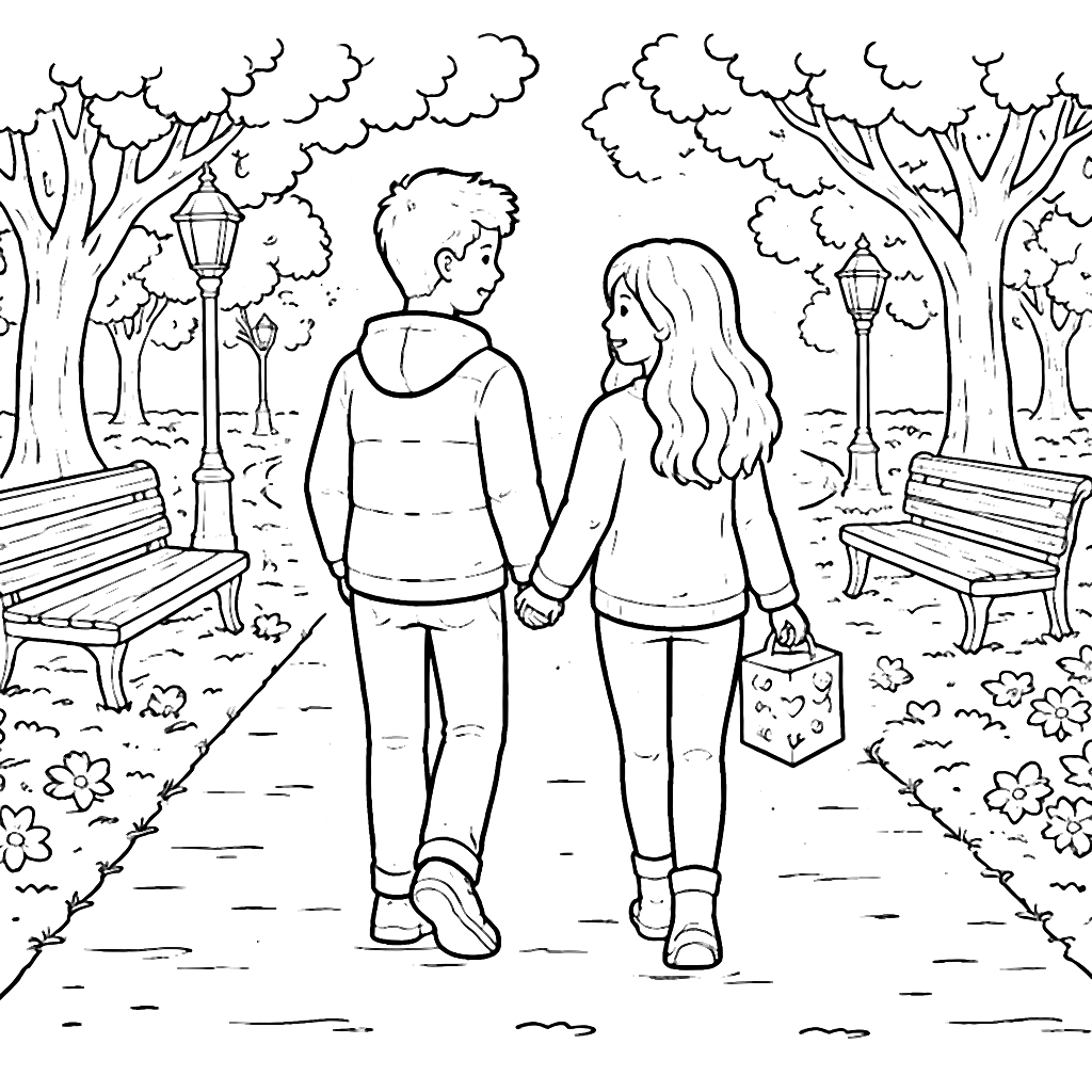 Valentine's Day Couples Coloring Page for Kids