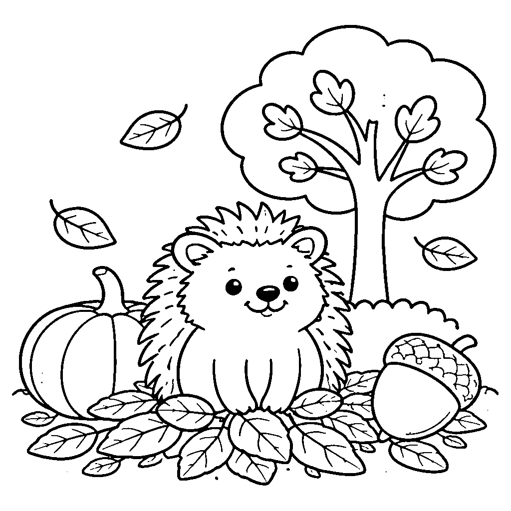 Cheerful Hedgehog in Leaves
