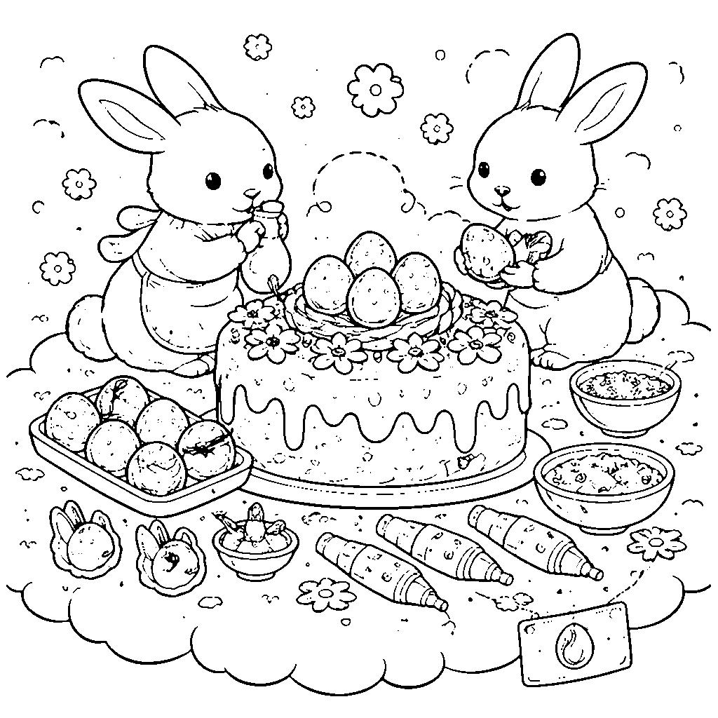 Whimsical Easter Cake Coloring Fun