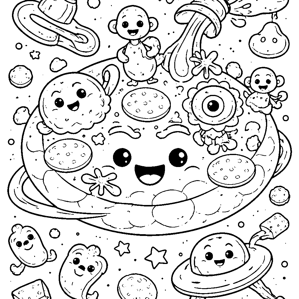 Whimsical Pizza Planet Coloring Page