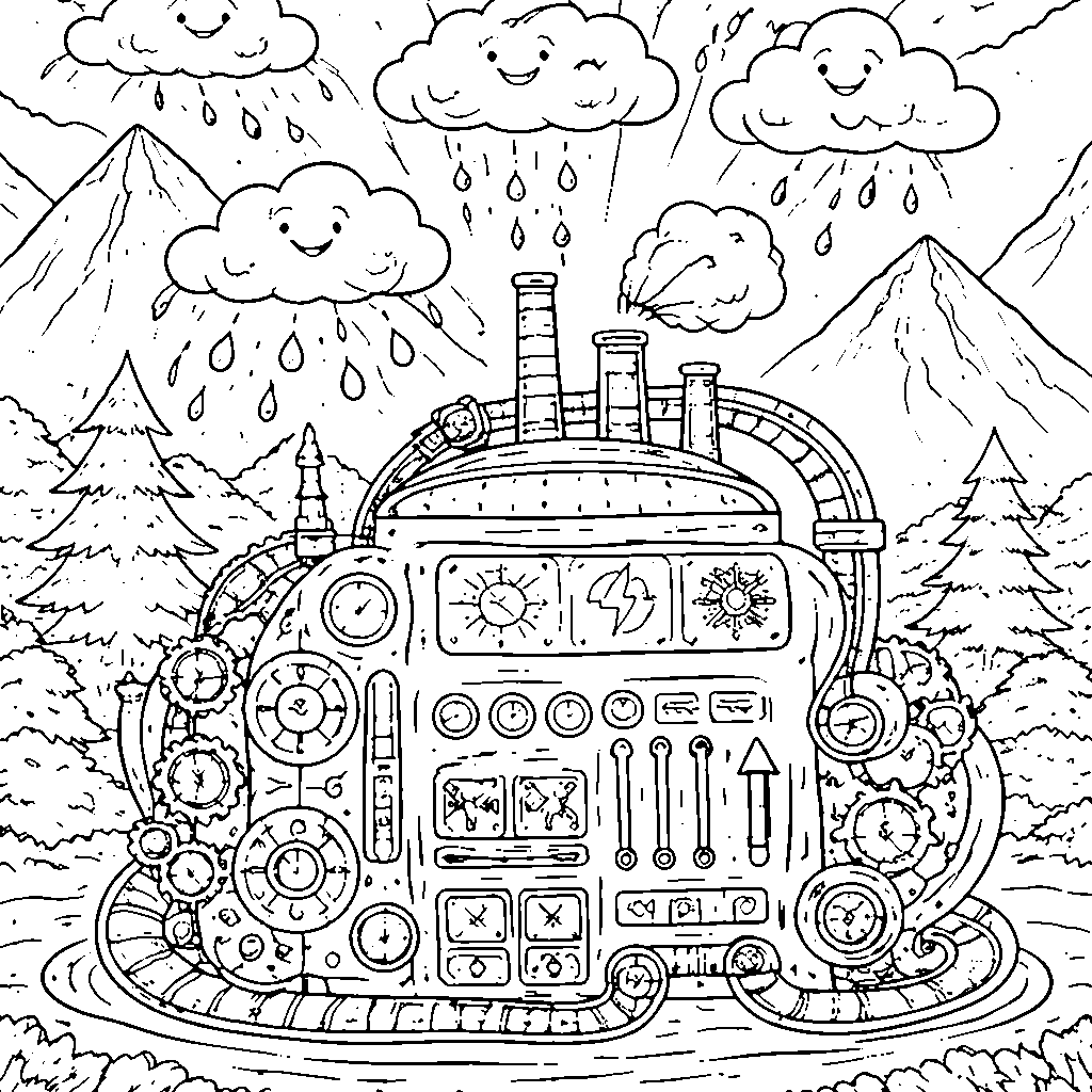 Whimsical Weather Machine Coloring Page