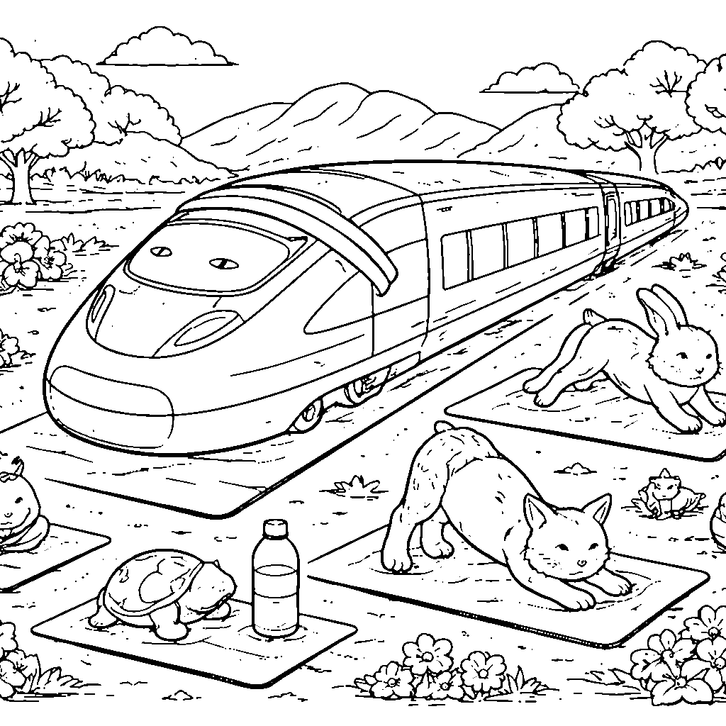 Yoga Train Adventure Coloring Page